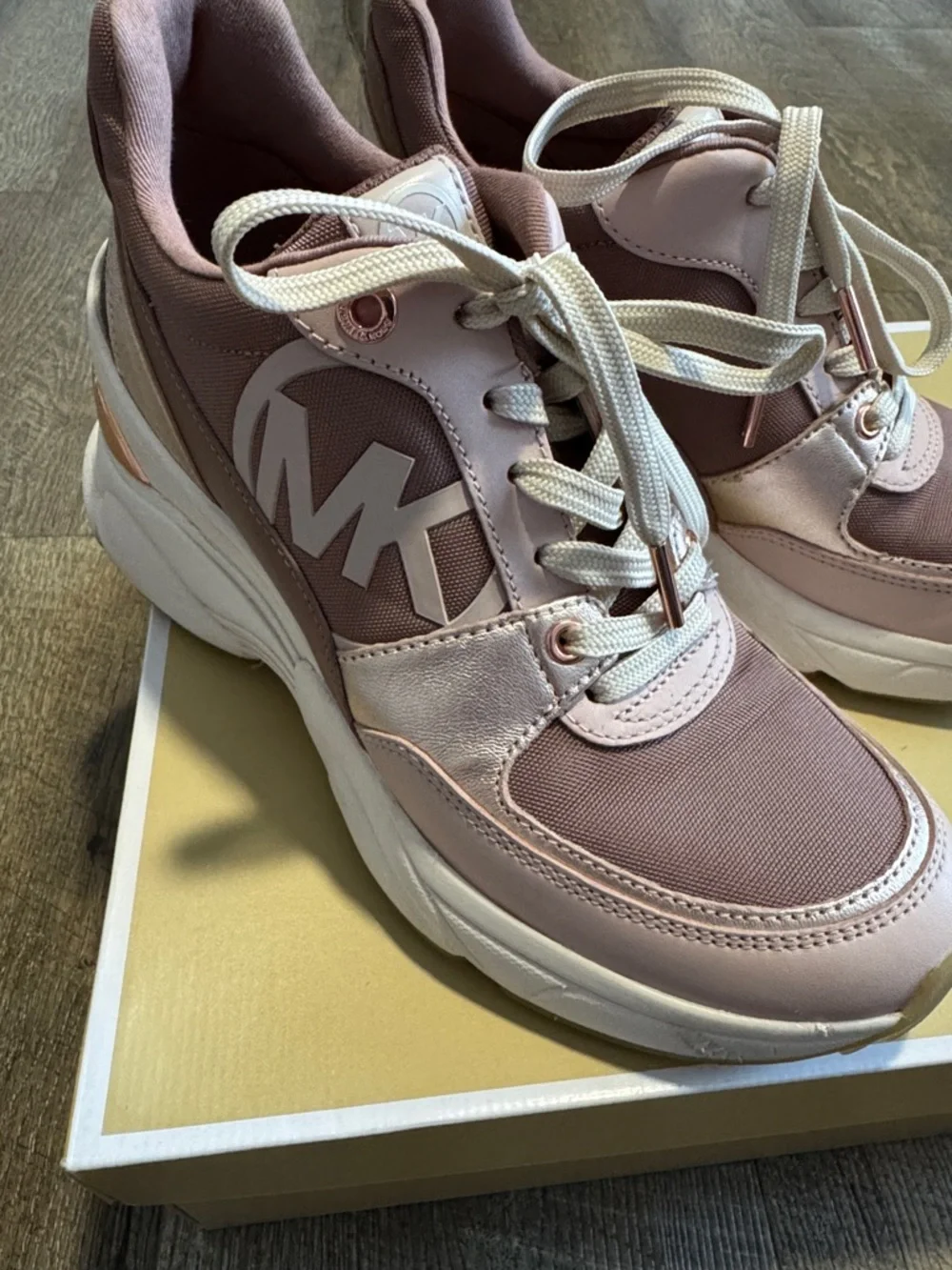 Michael Kors Rose Pink and Blush Platform Lace-Up Sneakers - Picture 3 of 15